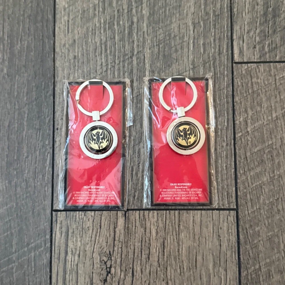 Y2K Bacardi Rum Bat Logo Keychains 2009 Promotional Collectible Set of 2 New